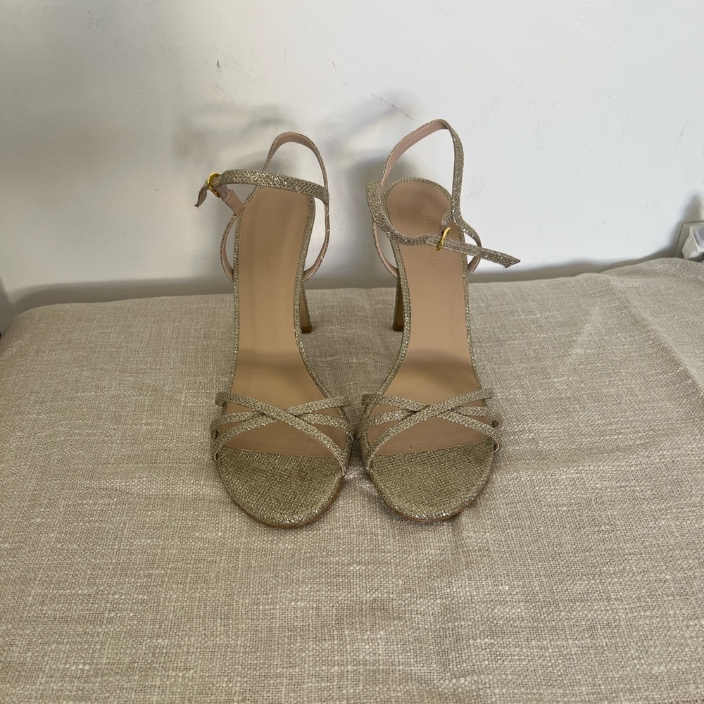 Stuart Weitzman Glittering Silver Strappy Heels
